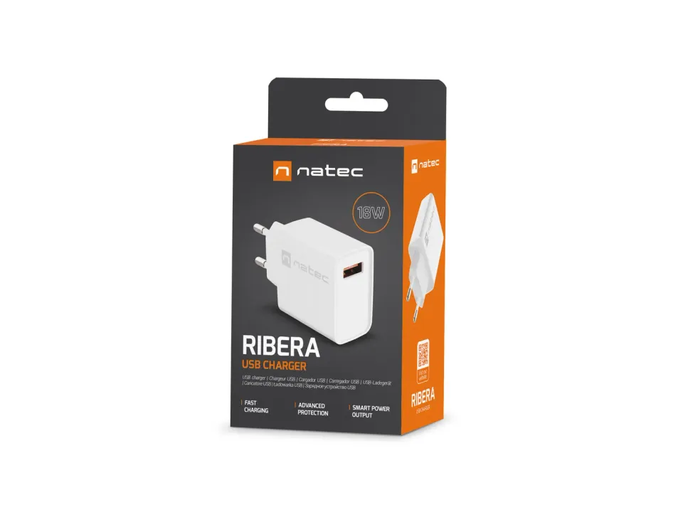 Universální nabíječka Natec RIBERA 18W 1X USB-A, bílá