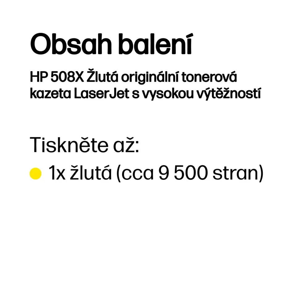 HP CF362X originální toner žlutý č.508X velký cca 9500 str. (yellow HP CLJ M552, M553, žlutá, ColorSphere 3 Jetintelligence )