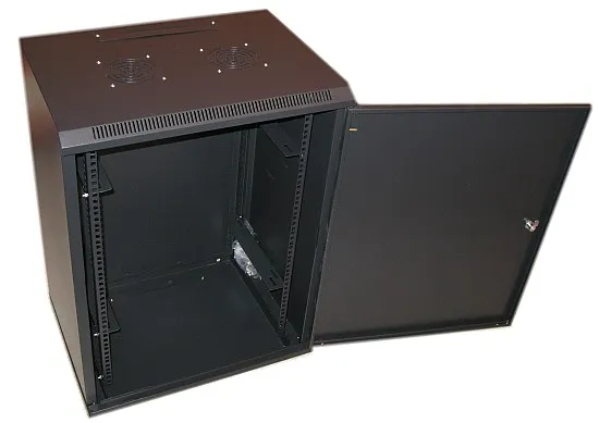 XtendLan 15U/600x450, na zeď, jednodílný, plné dveře, úprava proti vykradení (WS-15U-64-FS-BLACK)