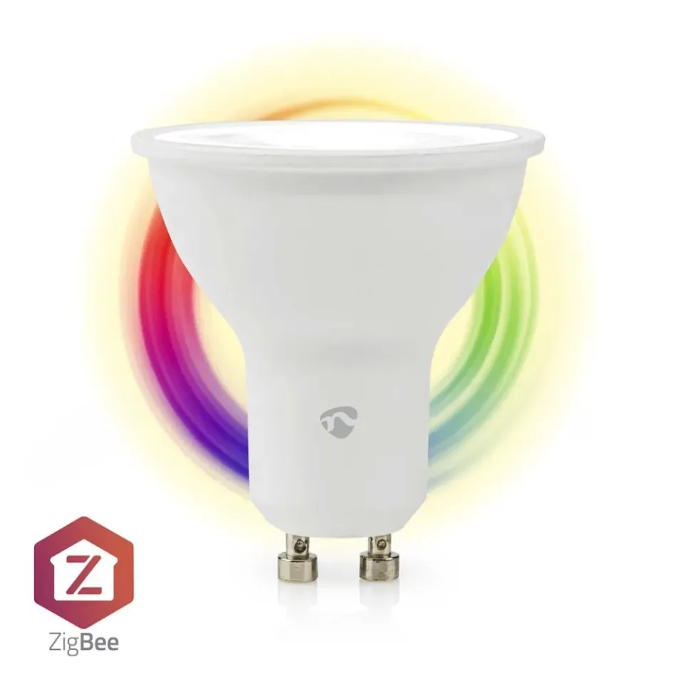 NEDIS chytrá LED žárovka/ Zigbee 3.0/ GU10/ PAR16/ 4,7W/ 230V/ 470lm/ teplá – studená bíla/ 2700–6500K/ RGB/ stmívatelná