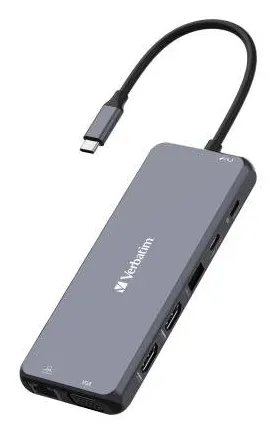VERBATIM Hub USB-C Pro Multiport 5 Port, 2x USB 3.2, 1x USB-C, HDMI, RJ45, šedá