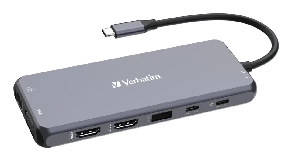 VERBATIM Hub USB-C Pro Multiport 5 Port, 2x USB 3.2, 1x USB-C, HDMI, RJ45, šedá
