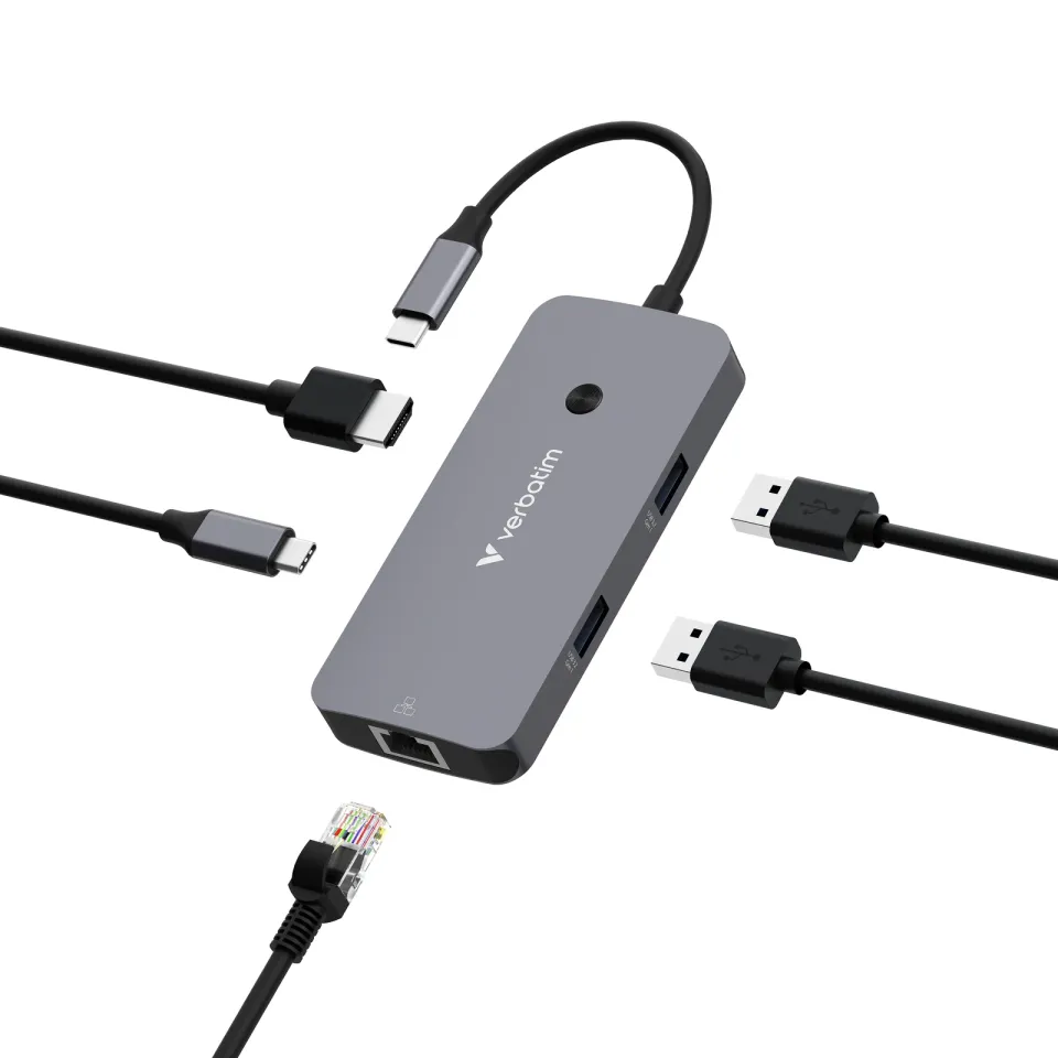 VERBATIM Hub USB-C Pro Multiport 5 Port, 2x USB 3.2, 1x USB-C, HDMI, RJ45, šedá