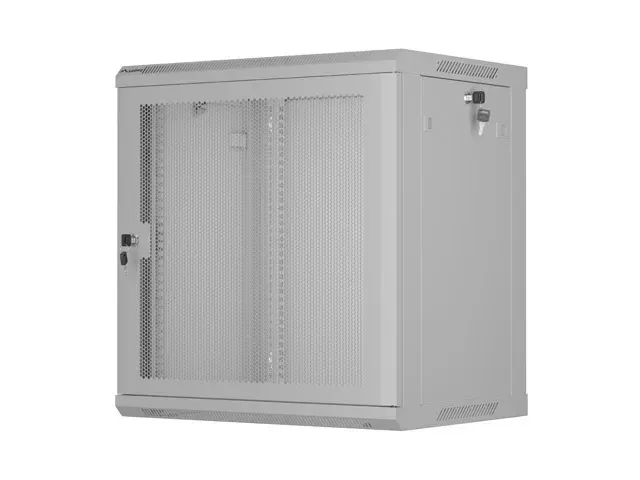 NÁSTĚNNÁ INSTALAČNÍ SKŘÍŇ 19" 12U 600X450 ŠEDÉ PERFOROVANÉ DVEŘE - PLOCHÉ BALENÍ