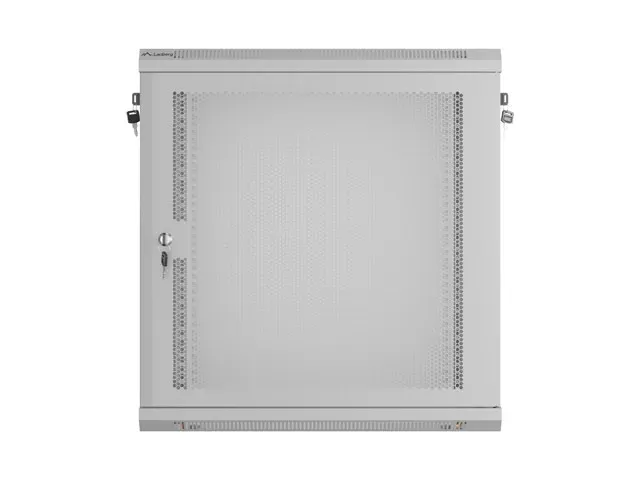 NÁSTĚNNÁ INSTALAČNÍ SKŘÍŇ 19" 12U 600X450 ŠEDÉ PERFOROVANÉ DVEŘE - PLOCHÉ BALENÍ