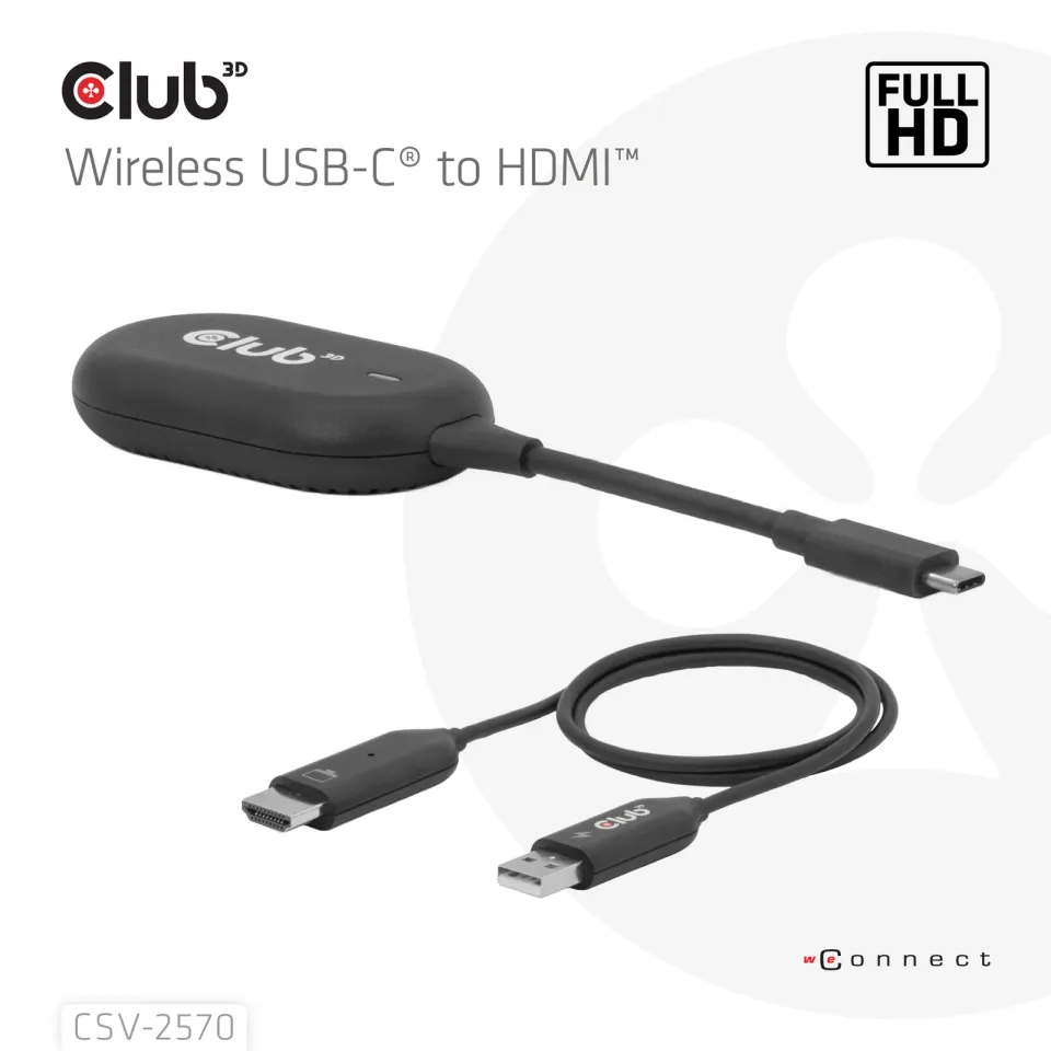 Club3D Bezdrátový adaptér (vysílač) USB-C na HDMI, Full HD, dosah 25m