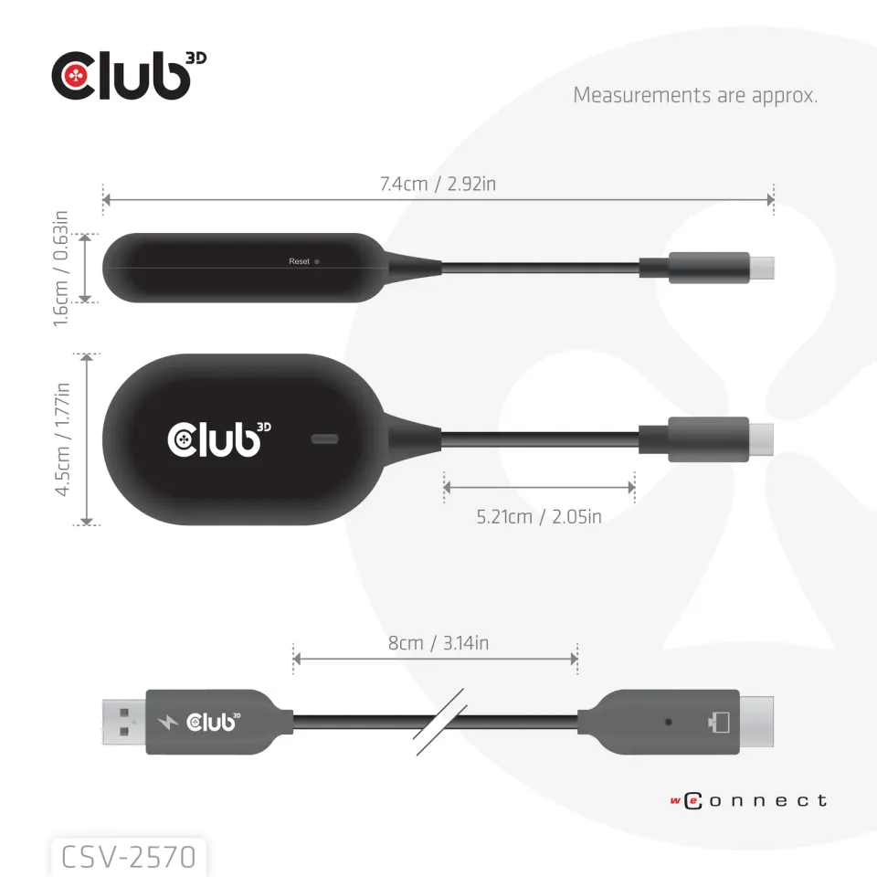 Club3D Bezdrátový adaptér (vysílač) USB-C na HDMI, Full HD, dosah 25m