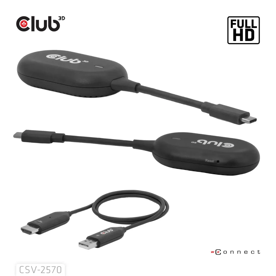 Club3D Bezdrátový adaptér (vysílač) USB-C na HDMI, Full HD, dosah 25m