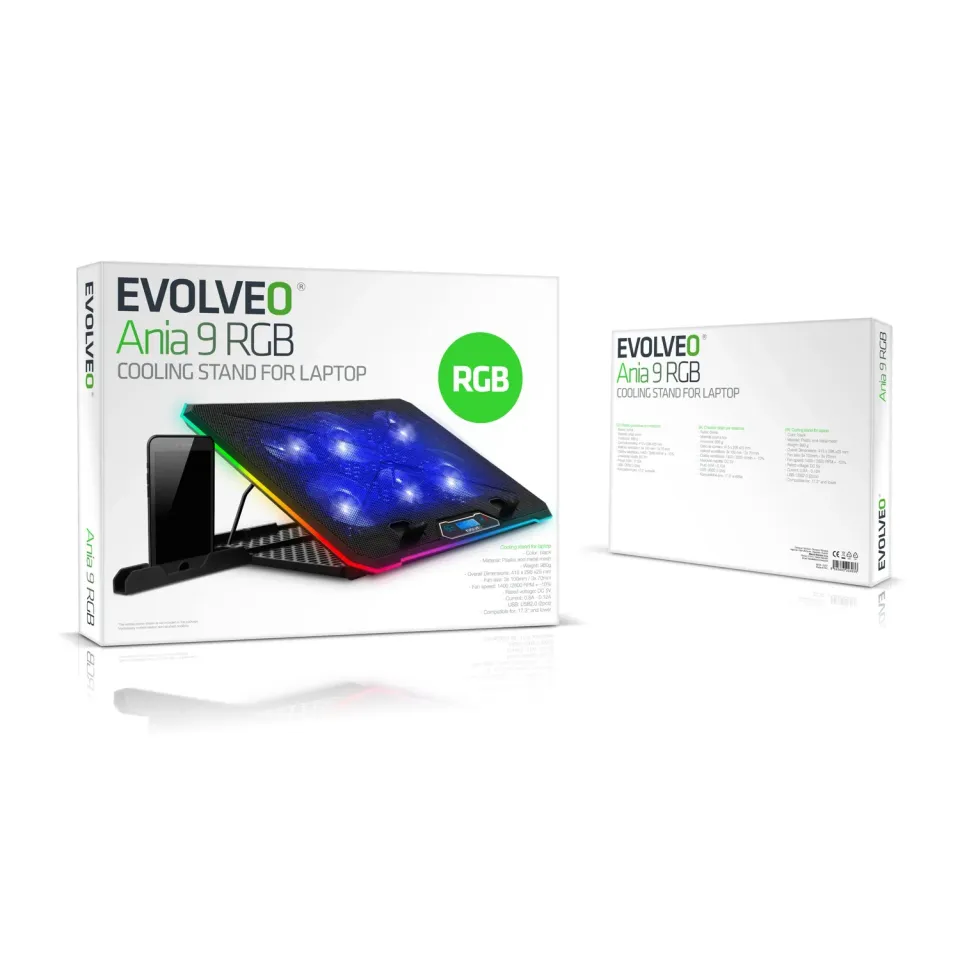 EVOLVEO Ania 9 RGB, nastavitelný podstavec pro notebook a telefon, posvícení, re