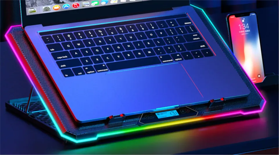 EVOLVEO Ania 9 RGB, nastavitelný podstavec pro notebook a telefon, posvícení, re