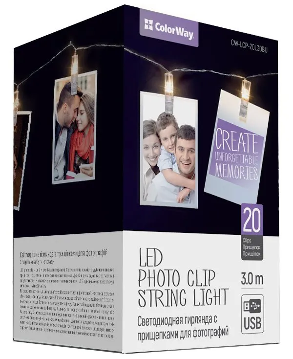 COLORWAY LED fotokolíčky / 20 LED / délka 3 m / teplá bílá/ napájení USB