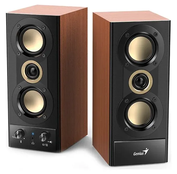 GENIUS repro SP-HF800BT 2.0, 20W, 3,5mm jack, Bluetooth 5.3, USB, dřevěné, černo-hněd