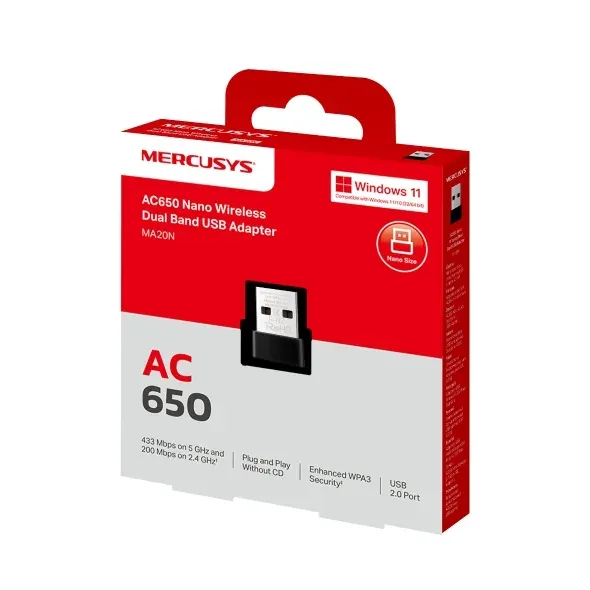 MERCUSYS MA20N - AC650 Bezdrátový dvoupásmový USB nano adaptér