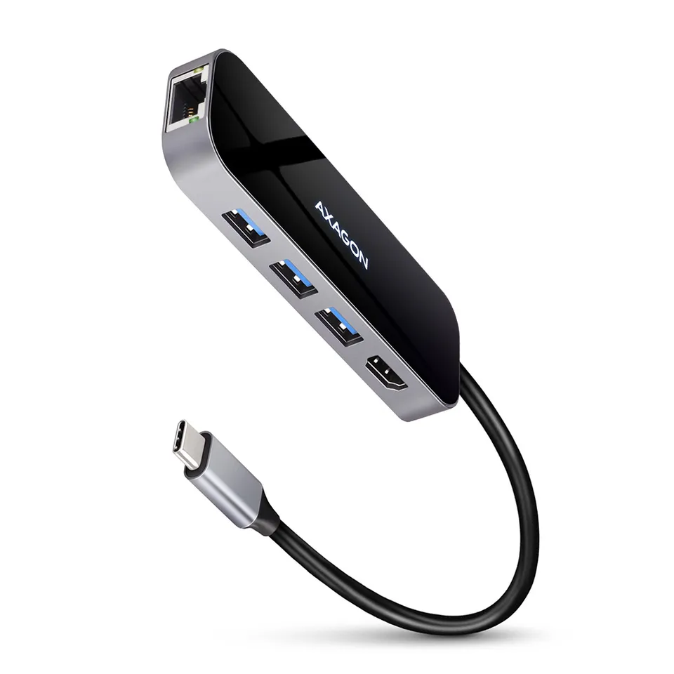 AXAGON HMC-6GL, USB 3.2 Gen 1 hub, porty 3x USB-A, HDMI 4k/30Hz, RJ-45 GLAN, PD