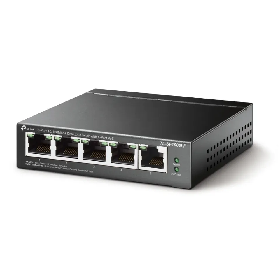 TP-Link switch TL-SF1005LP v3.40 (P/N:1700000439) (5x100Mb/s, 4xPoE, 41W, fanless)