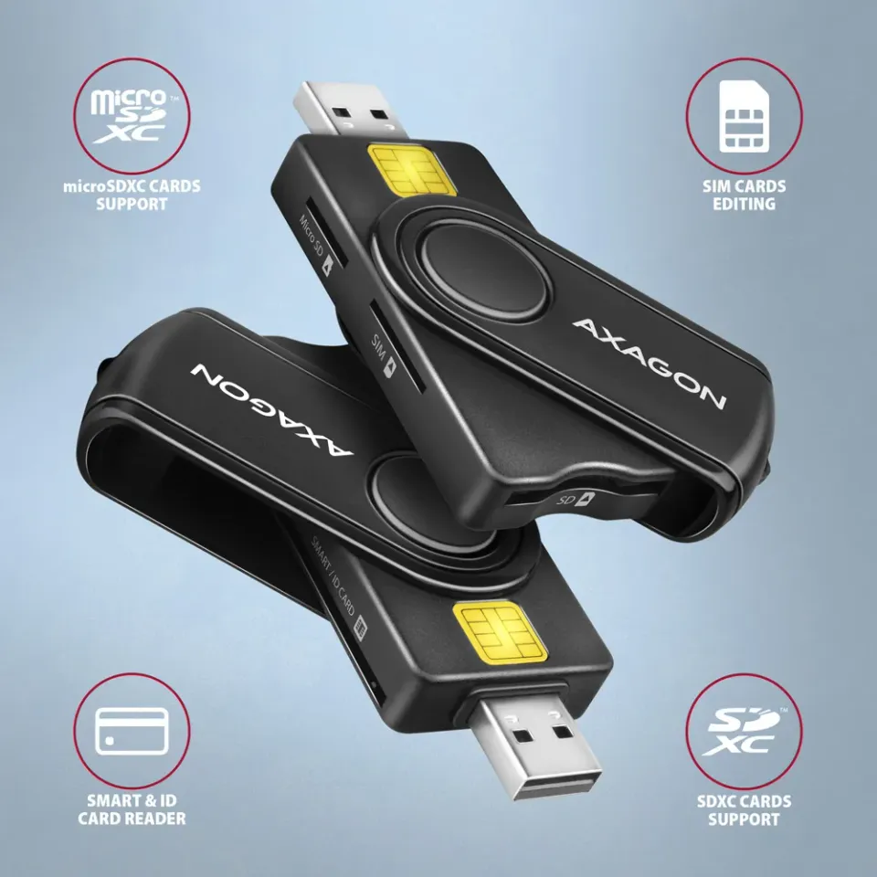 AXAGON CRE-SMP2A USB-A 4-SLOT SMART CARD POCKETREADER ČTEČKA (eObčanka)