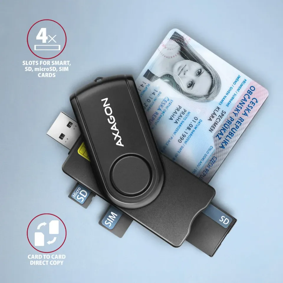 AXAGON CRE-SMP2A USB-A 4-SLOT SMART CARD POCKETREADER ČTEČKA (eObčanka)