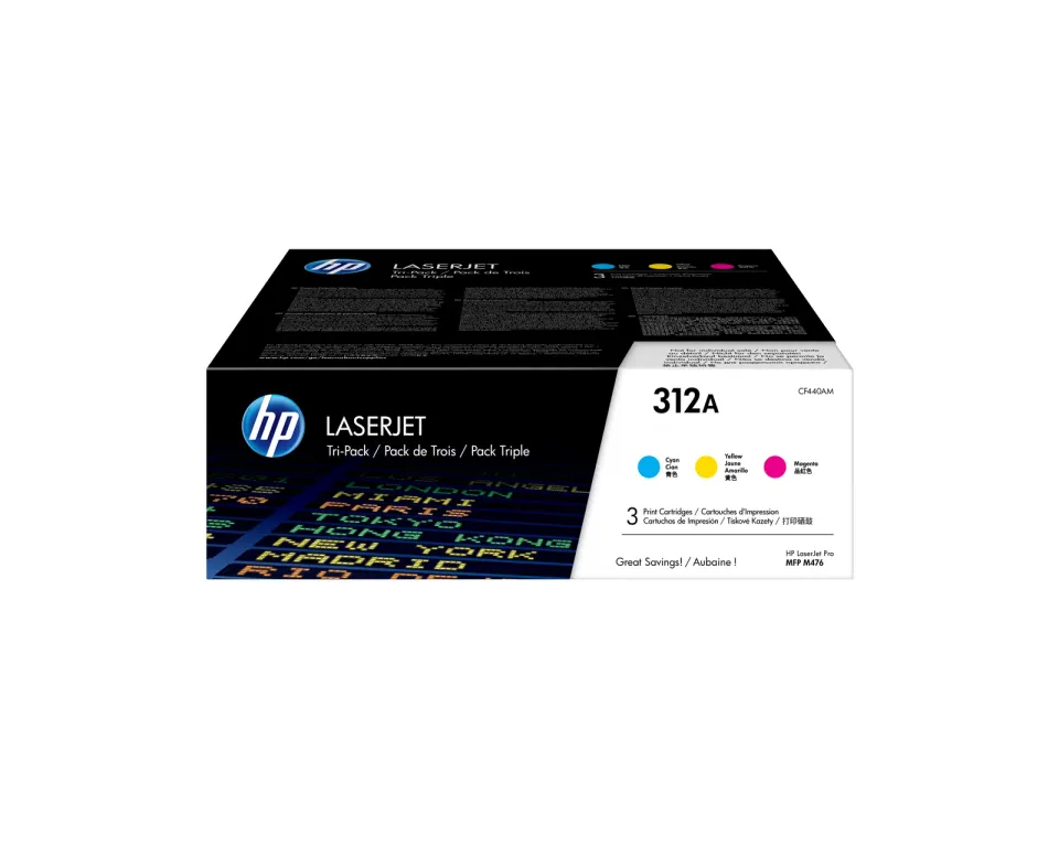 HP CF440AM = 3pack toner č. 312A CMY azurový+purpurový+žlutý 2700 stran (CF381A+CF382A+CF383A, pro CLJ HP LJ Pro M476