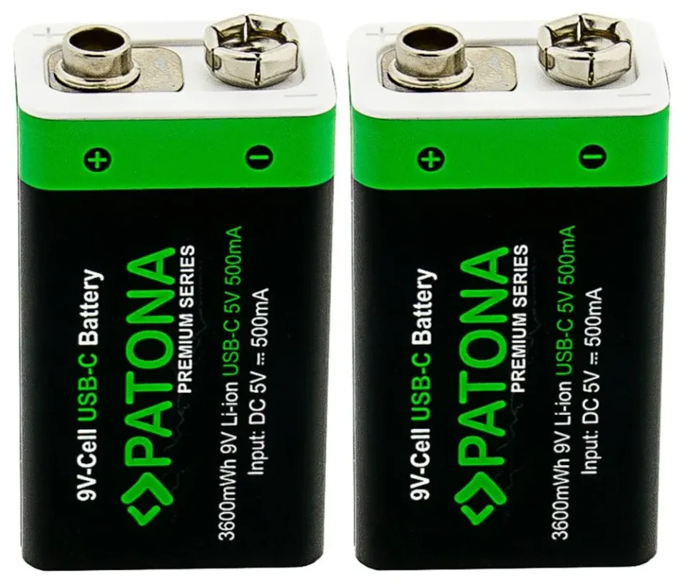PATONA nabíjecí baterie 6F22/LR22 Li-lon 400mAh 9V s USB-C nabíjením, 2ks v balení