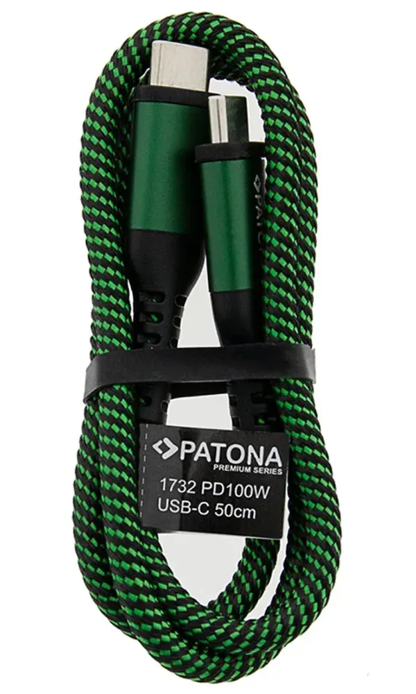 PATONA kabel USB-C/USB-C, Power delivery 100W, opletený, 50cm