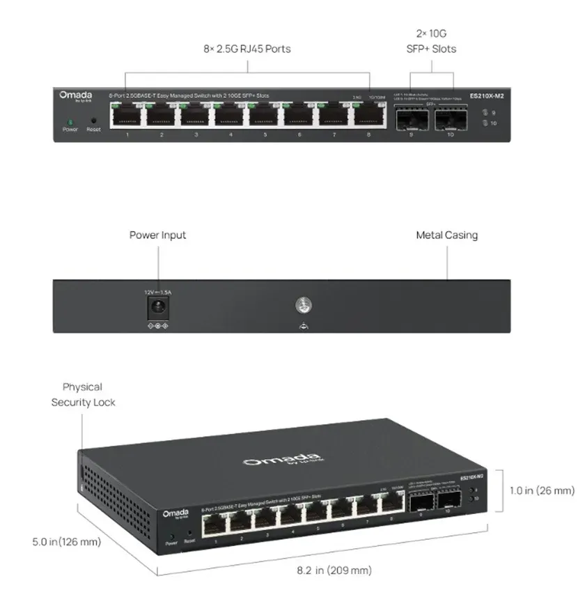 TP-LINK ES210X-M2 Omada 8portový 2.5G BASE-T Easy Managed switch se 2 sloty 10GE SFP+