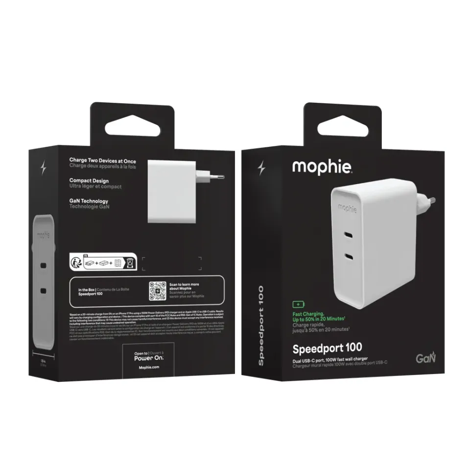 Power Adapter GaN USB-C Dual 100W White