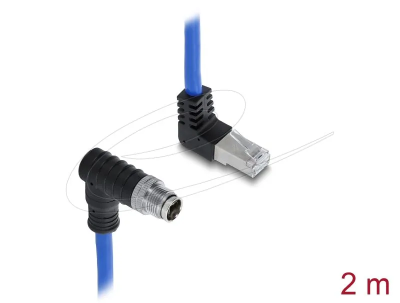 Delock Kabel M12, X-kódovaný, z 8 pinové zástrčky zahnuté dolů na zástrčku RJ45