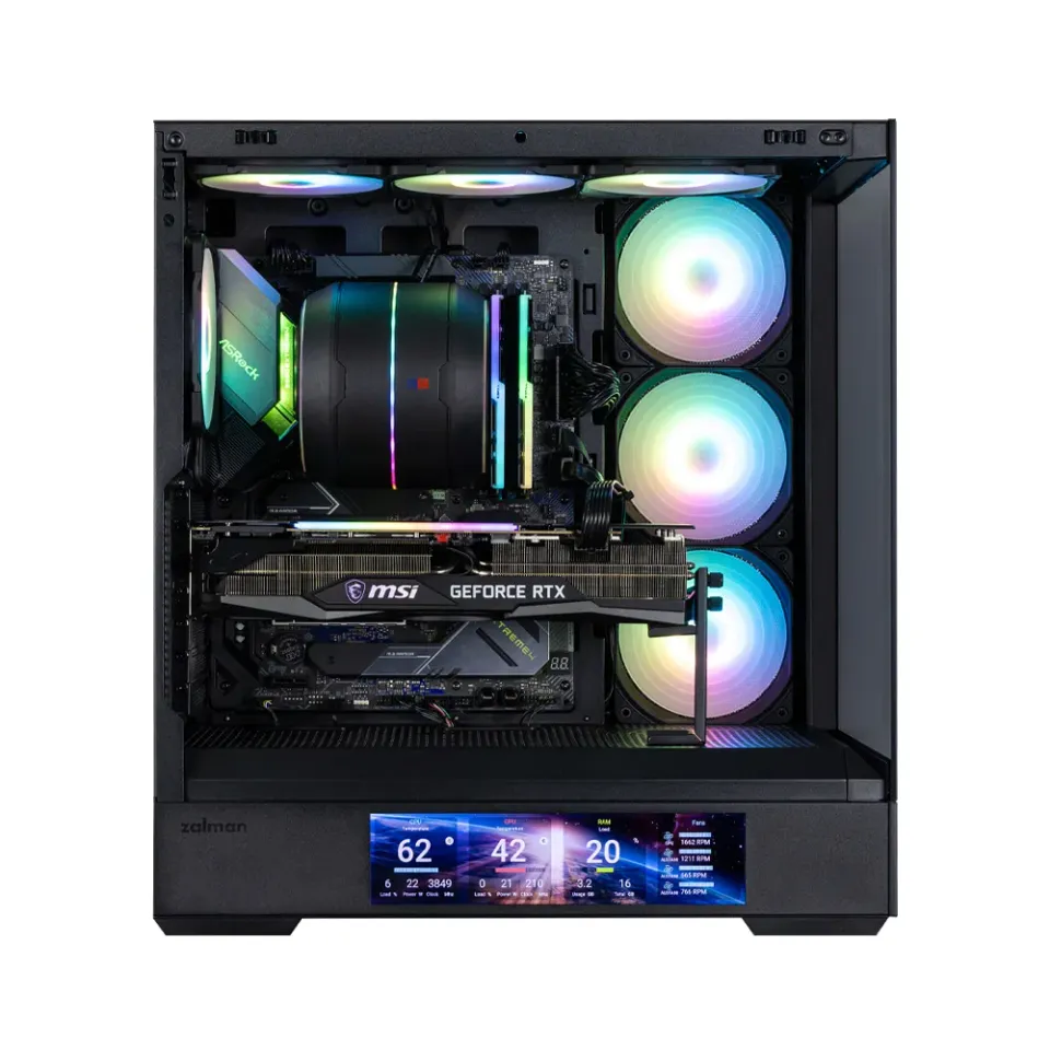 Zalman skříň P40 DS / ATX / 4x120mm ARGB fan / 2xUSB 3.0 / USB-C / displej / panoramatická / černá