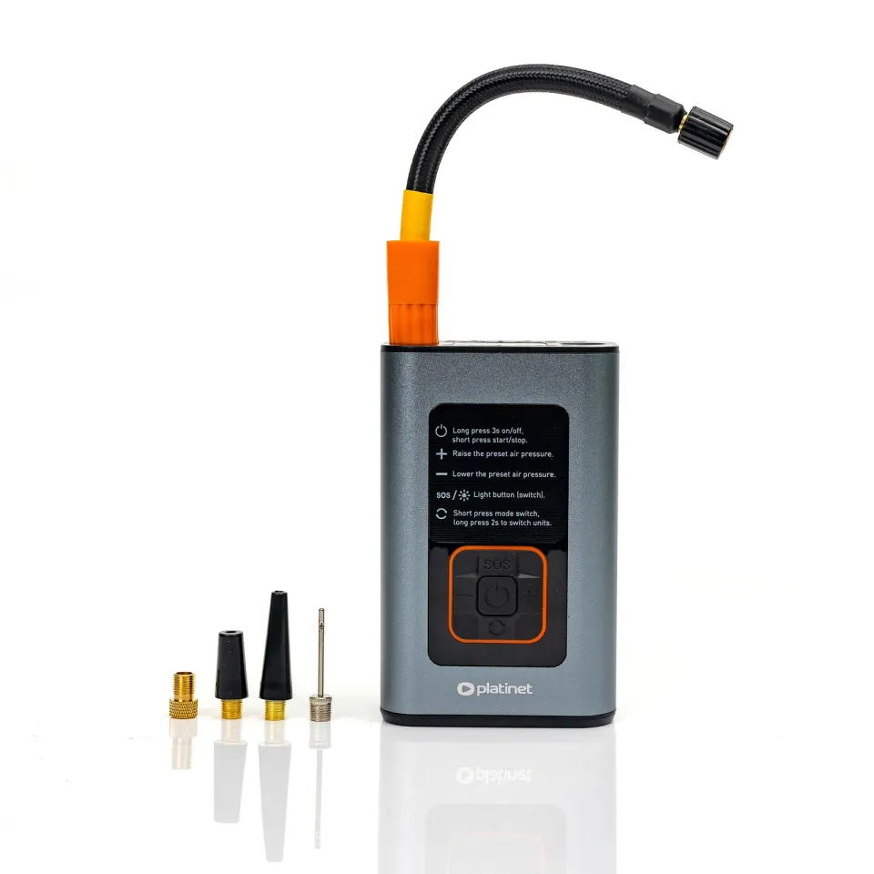 Platinet 3v1 Powerbanka 4000 mAh, digitální kapesní kompresor 10 BAR, LED svítilna, stříbrná
