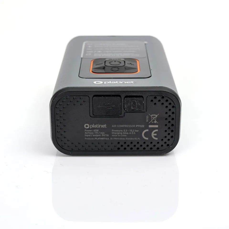 Platinet 3v1 Powerbanka 4000 mAh, digitální kapesní kompresor 10 BAR, LED svítilna, stříbrná