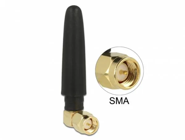 Delock Všesměrová anténa SMA zástrčková 90° pro signál WLAN 802.11 b/g/n, 2 dBi,