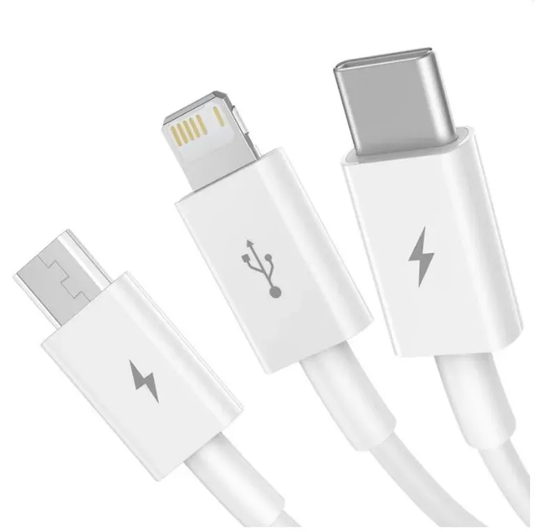 Baseus CAMLTYS-02 Superior Fast Charging Datový Kabel 3v1 USB-C, Lightning, MicroUSB 1.5m White