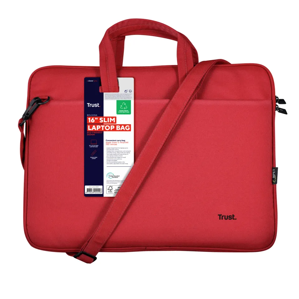 TRUST Pouzdro na notebook 16" Bologna Slim Laptop Bag Eco, červená