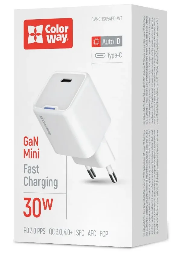 COLORWAY 1x USB-C/ síťová nabíječka/ GaN/ PD/ PPS/ 30W/ Bílá
