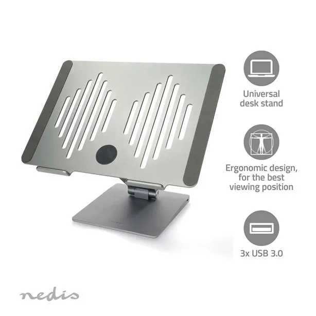 Nedis NBSTND500SI - Stojan na Notebook| Napájení z USB | SD a micro SD, 1xUSB-C