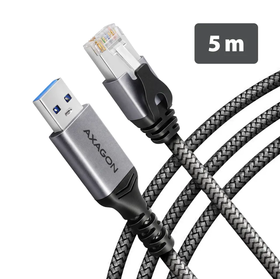 AXAGON ADE-AM50, USB-A Gigabit Ethernet adaptér s integrovaným síťovým CAT6 kabelem RJ-45 (5m)