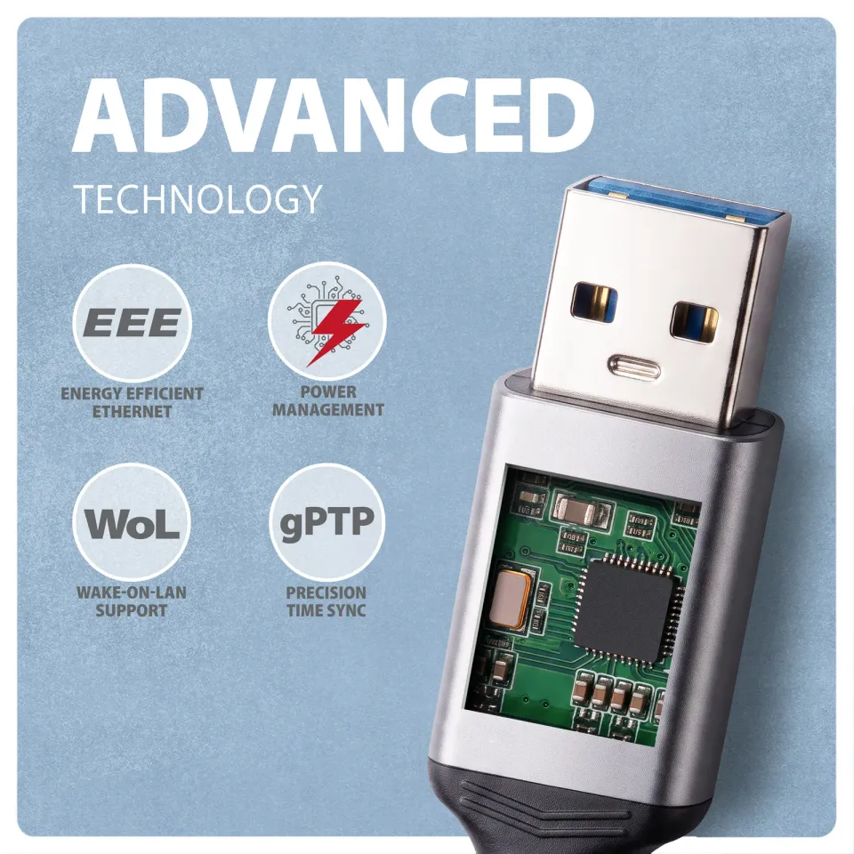 AXAGON ADE-AM50, USB-A Gigabit Ethernet adaptér s integrovaným síťovým CAT6 kabelem RJ-45 (5m)