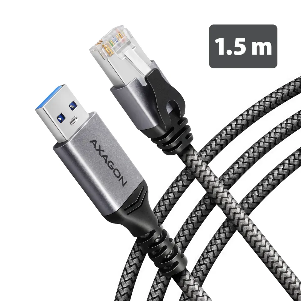 AXAGON ADE-AM15, USB-A Gigabit Ethernet adaptér s integrovaným síťovým CAT6 kabelem RJ-45 (1,5m)