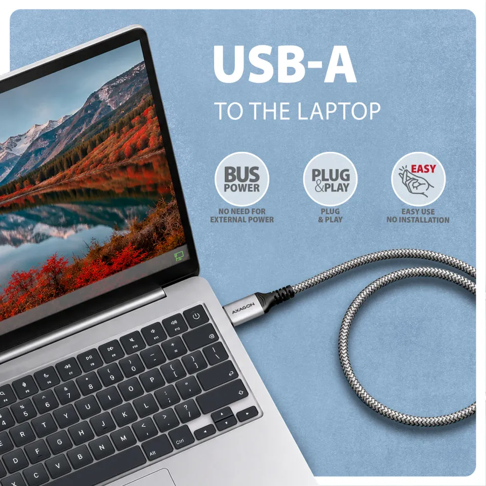 AXAGON ADE-AM15, USB-A Gigabit Ethernet adaptér s integrovaným síťovým CAT6 kabelem RJ-45 (1,5m)