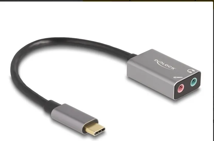 Delock Externí zvuková karta USB Type-C s audio adaptérem Plug & Play, 2 x 3,5 m