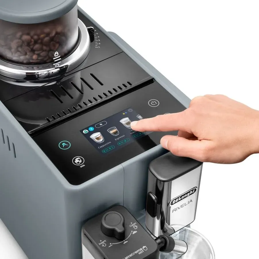 DeLonghi Rivelia EXAM440.55.G, automatický kávovar šedý, LatteCrema, Bean Switch, Bean Adapt, 16 nápojů