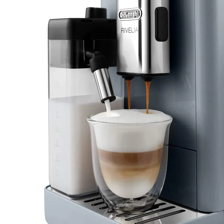 DeLonghi Rivelia EXAM440.55.G, automatický kávovar šedý, LatteCrema, Bean Switch, Bean Adapt, 16 nápojů