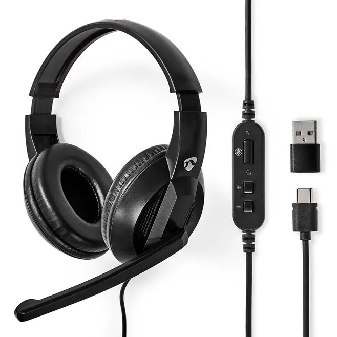 Nedis CHSTU210BK - PC sluchátka| Přes Uši | Stereo | USB Typ-C / USB-A | Sklopn