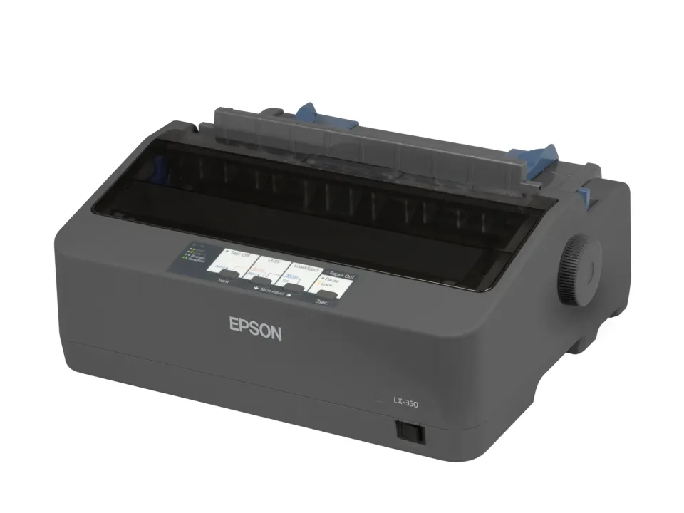 Epson LX-350 – 9-pin dot matrix printer, 80 columns, up to 390 cps, original + 4 copies, USB, parallel and serial