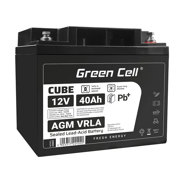 Green Cell CUBE AGM IP54 12V 40Ah VRLA Battery Gel deep cycle scooter mower boat