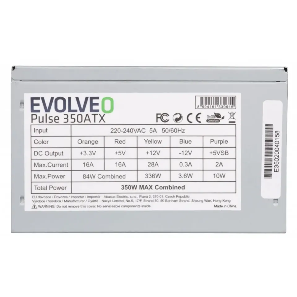 EVOLVEO Pulse 350ATX, zdroj 350W, ATX 2.2, 1× PCIe, pas. PFC, tichý 120mm ventil
