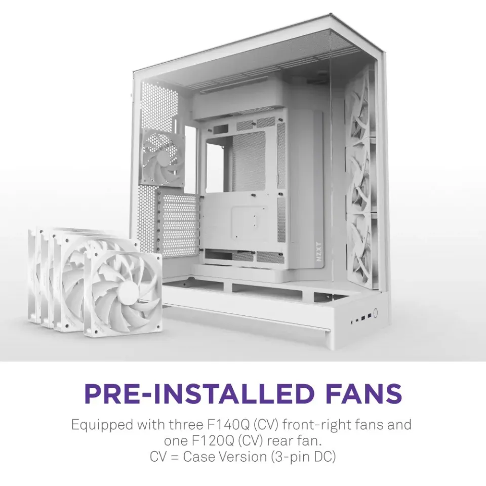 NZXT skříň H9 Flow dvoukomorová ATX / 3x140mm fan / 1x120mm / perforovaný top / proskl. bočnice, front / bílá