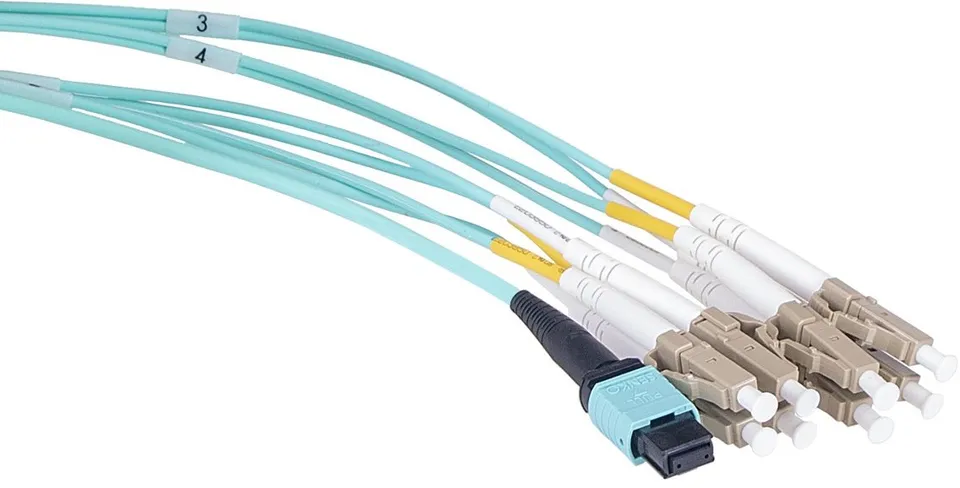 Masterlan optický MPO patch cord, MPOupc female/4xLCupc duplex, MM, OM4, 8, Typ B, 1m