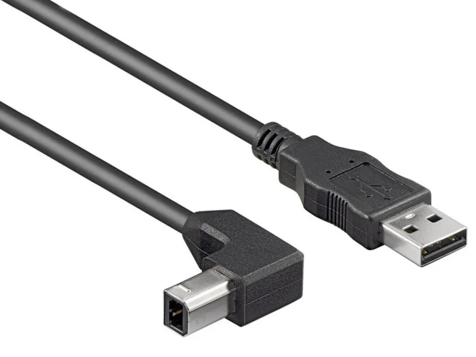 PremiumCord Kabel USB 2.0, A-B, 5m se zahnutým USB-B konektorem 90°