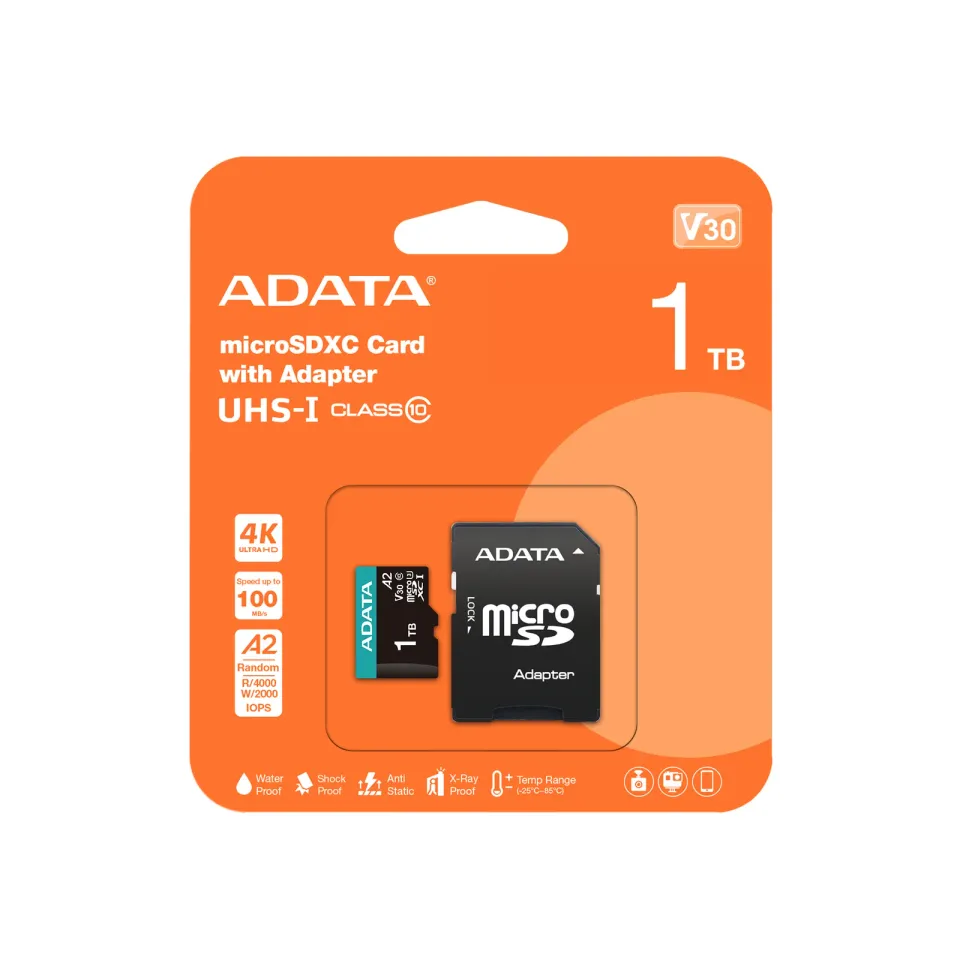 ADATA MicroSDXC karta 1TB Premier Pro UHS-I V30S (R:100/W:80 MB/s) + SD adaptér